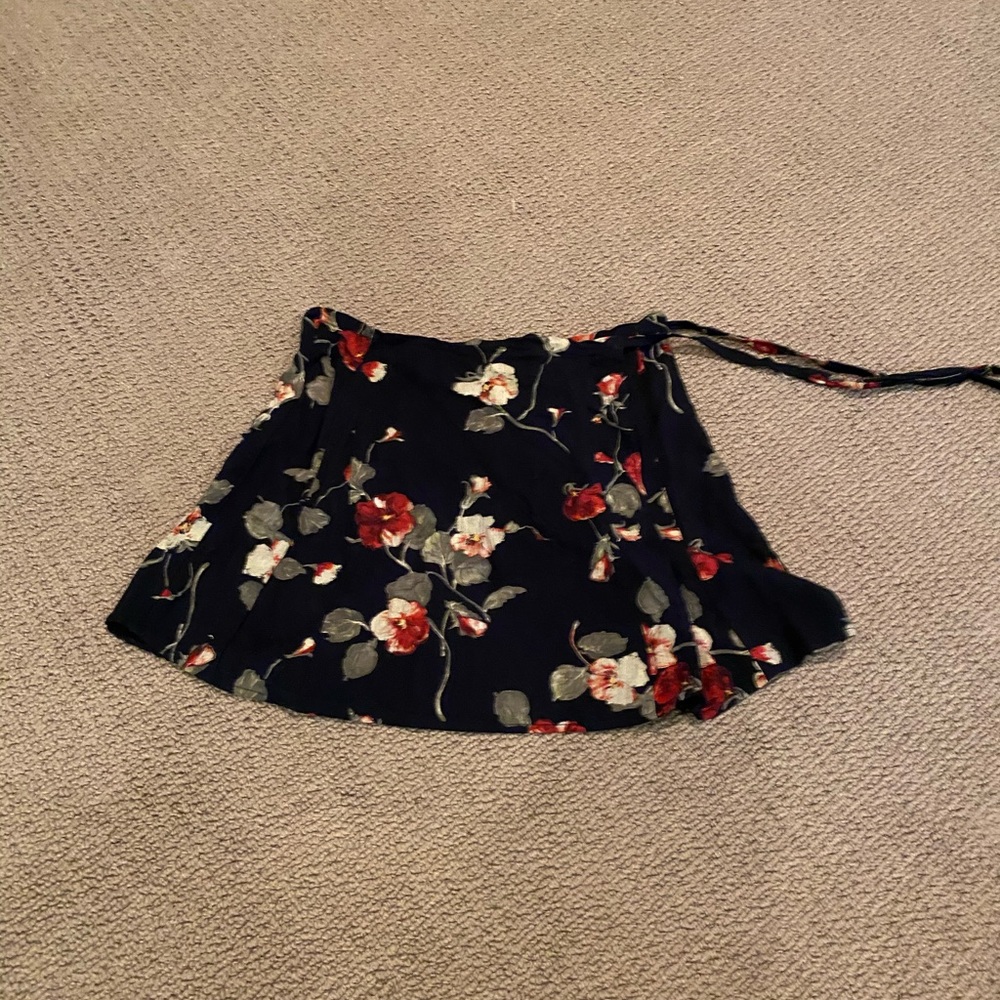 Black Floral Mini Wrap Skirt